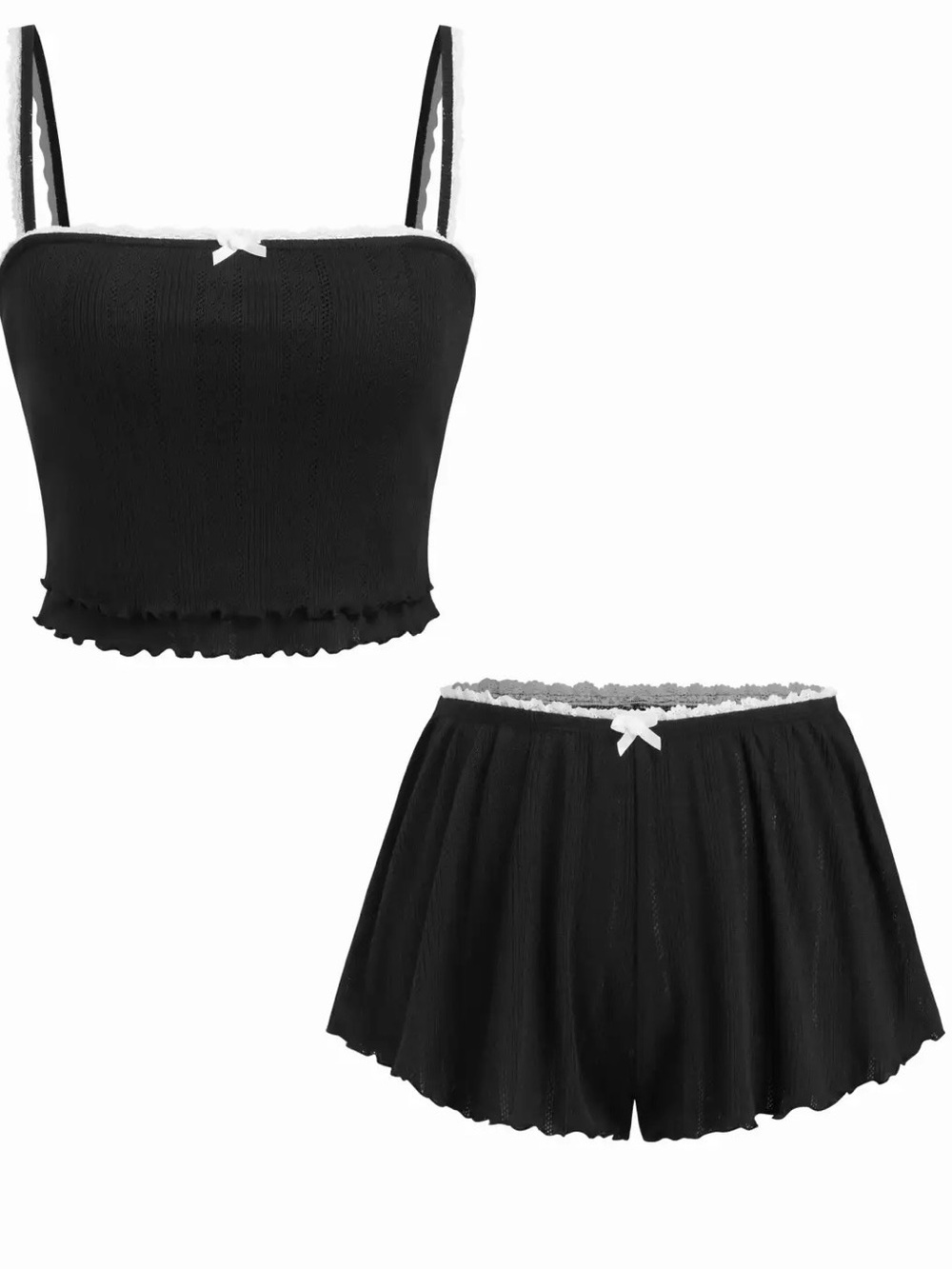 Cider Black Ribbed Lace-Trim Cami & Shorts Sleep Set